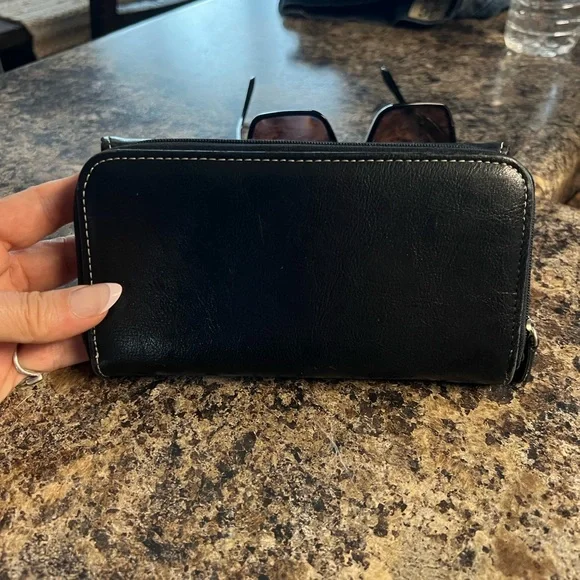 Prada Black Leather Wallet with White Stitching - Picture 2 of 6